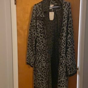 Apricot Lane Gray Long Animal Print Sweater Cardigan-New With Tags!